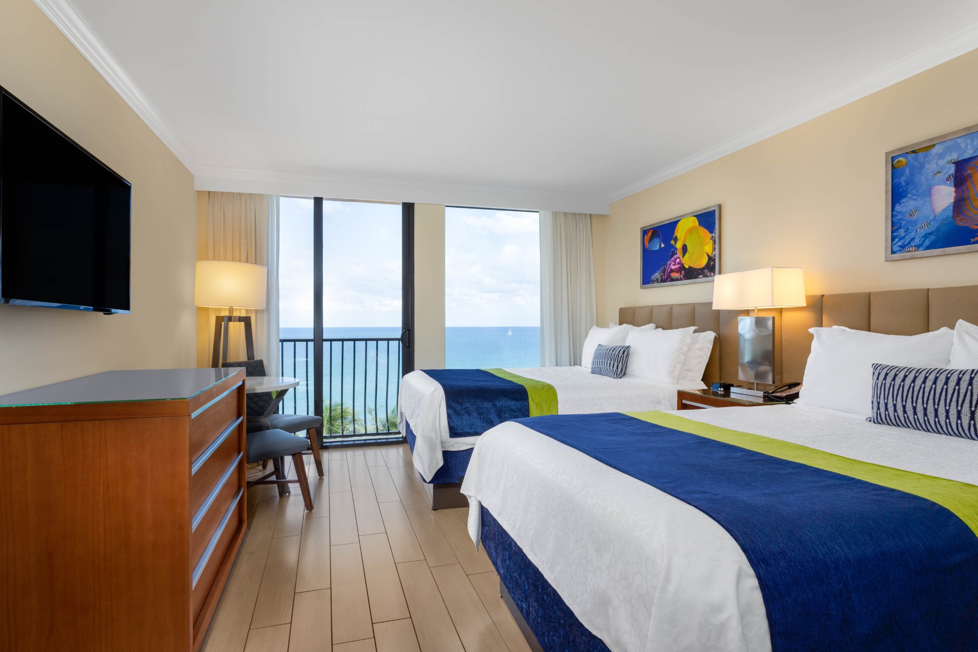 Oceanview guest room with balcony at Wyndham Deerfield Beach