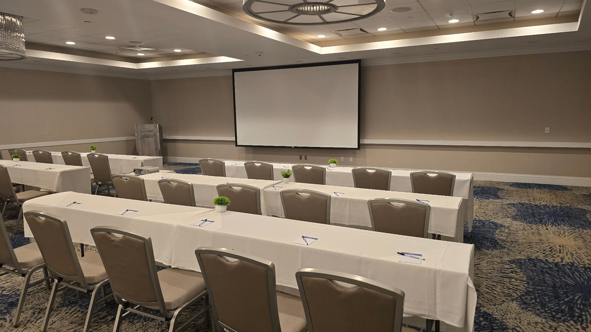 Conference room set for the retreat sessions